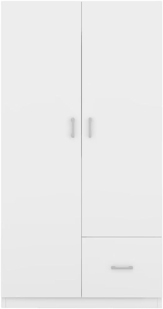 Wooden Wardrobe with Double Doors, 5 Shelves and Drawer, White C675