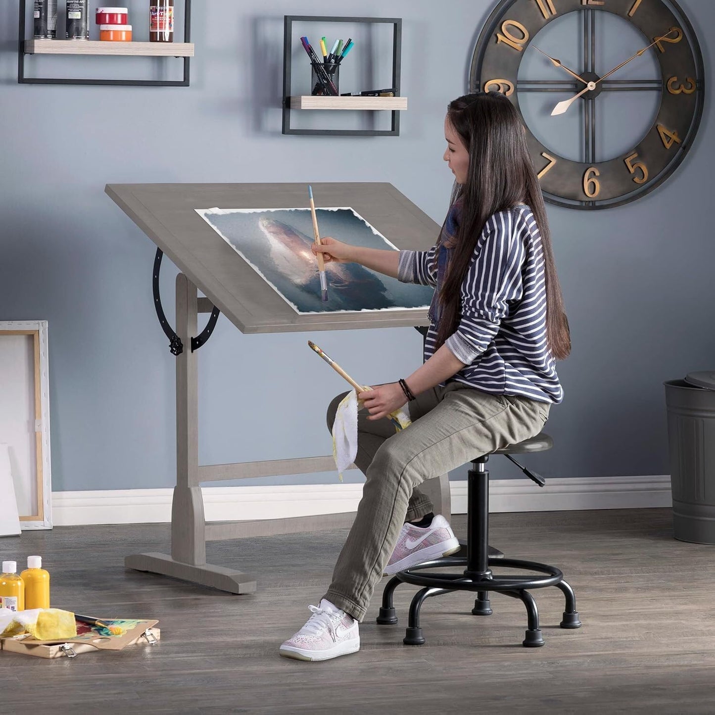Studio Designs Vintage Drawing Table with Tilting Top, 36" W x 24" D, Slate Gray U906