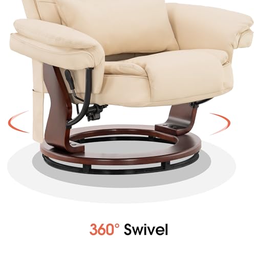 MCombo Recliner with Ottoman, Vibration Massage, Faux Leather Cream White T68744