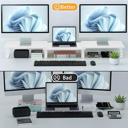 Aothia Large Dual Monitor Stand with Adjustable Length and Angle, Light Gray H8358