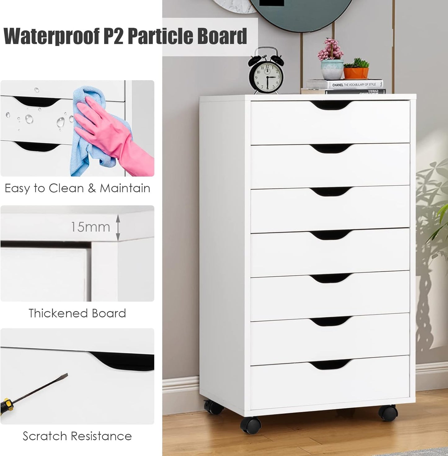 White 7-Drawer Rolling File Cabinet for Home Office N677355