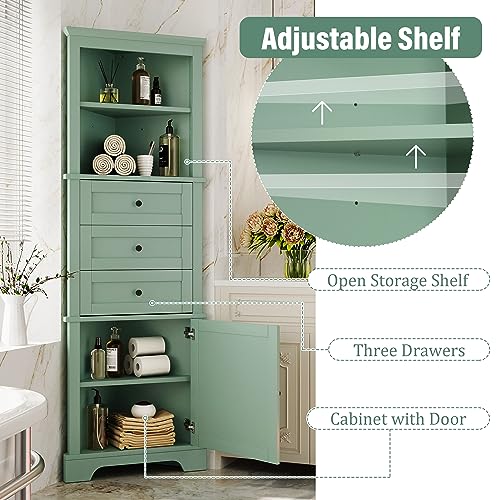 Green Triangle Tall Corner Cabinet with Drawers and Shelves P226887