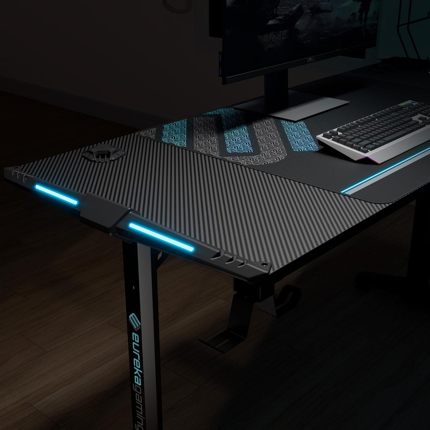 EUREKA ERGONOMIC RGB Gaming Desk 55 Inch Computer Desk with USB Ports, Black Q742