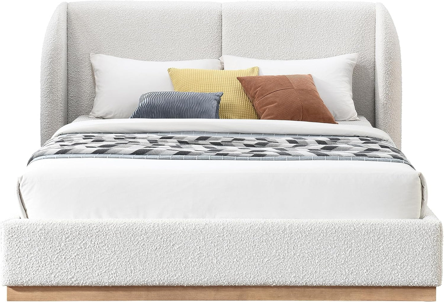 Meridian Furniture Jardin Art Deco Full Bed in Cream Boucle Fabric T908411