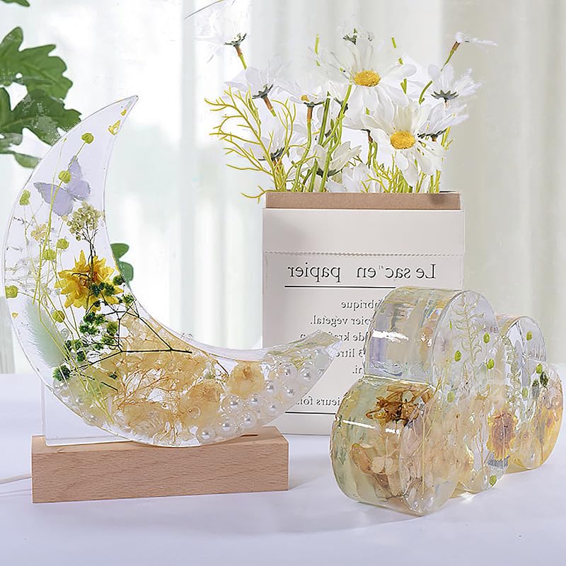 Moon Lights Resin Molds Silicone with Wooden Lighted Base Stand for Epoxy Lamp DIY I718