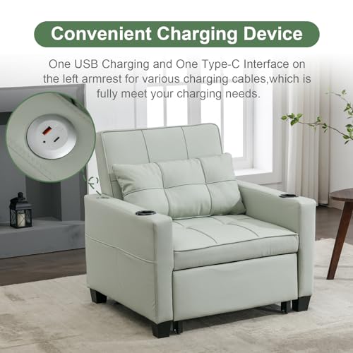 Modern 3 in 1 Convertible Sleeper Chair Bed with USB Port and Cup Holder, Orange S2513