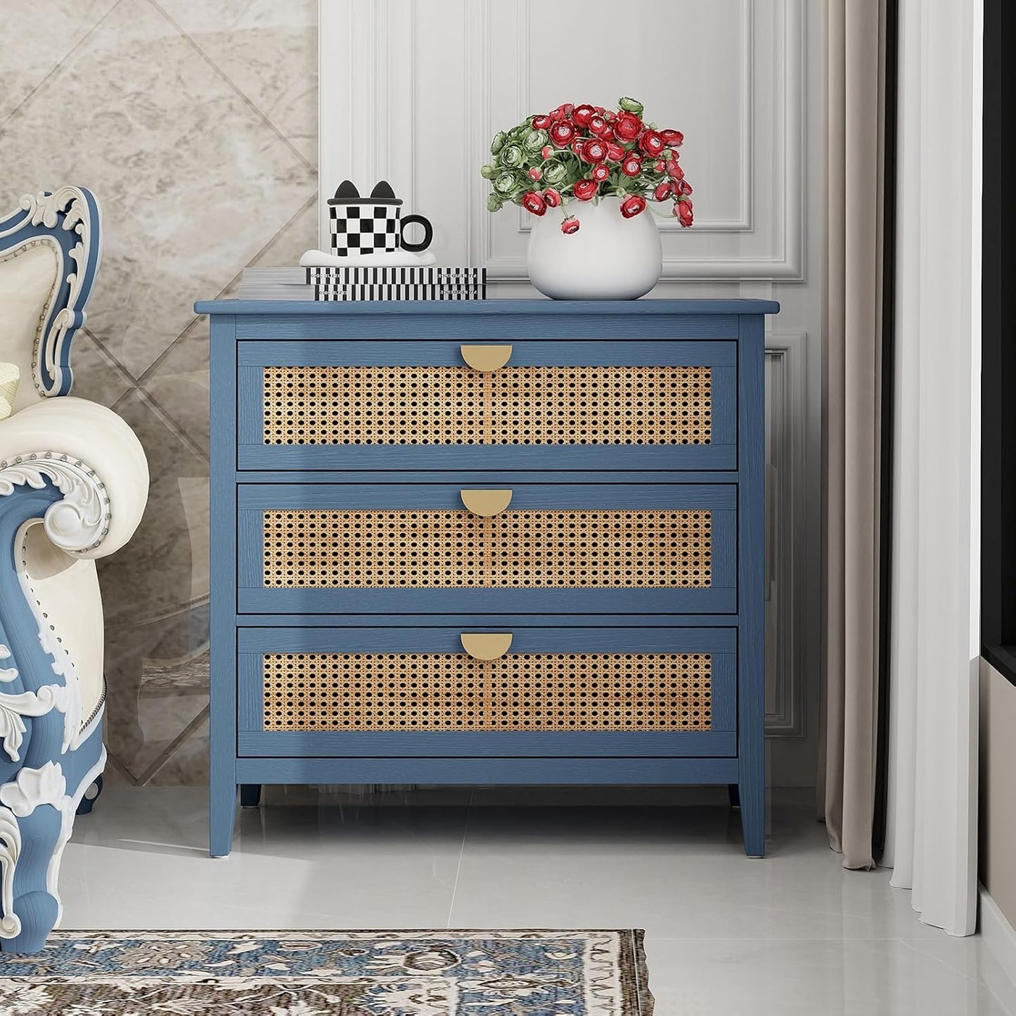 3 Drawer Rattan Accent Cabinet Sideboard L76013