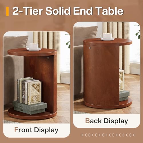 Tribesigns Solid Wood C-Shaped End Table, Set of 2, Walnut L691