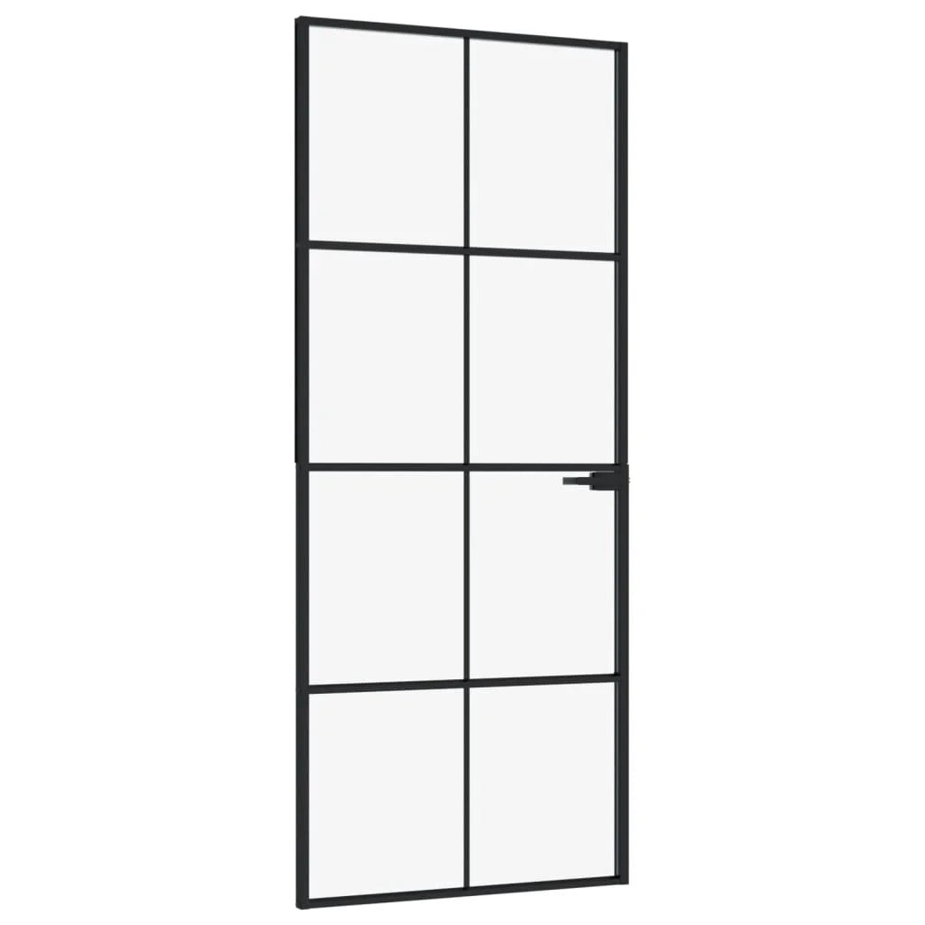 Interior Door Black 32.7"x79.3" Tempered Glass & Aluminum W273