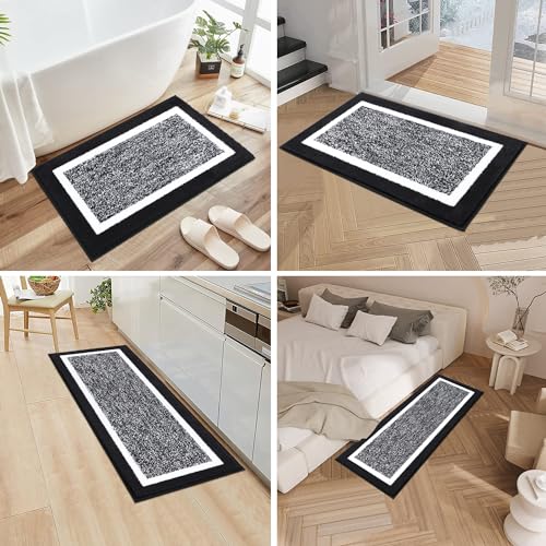 Pauwer 3 Piece Bath Mat Set, Non Slip Plush Shaggy Bathroom Rugs with U-Shaped Toilet Mat, Aqua Blue N81005