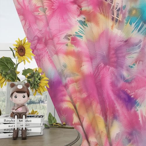 Tie Dye Blackout Curtains for Kids Boho Rainbow Rod Pocket Drapes 42 x 45 Inch K1712