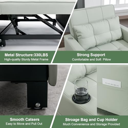 Modern 3 in 1 Convertible Sleeper Chair Bed with USB Port and Cup Holder, Orange S2513