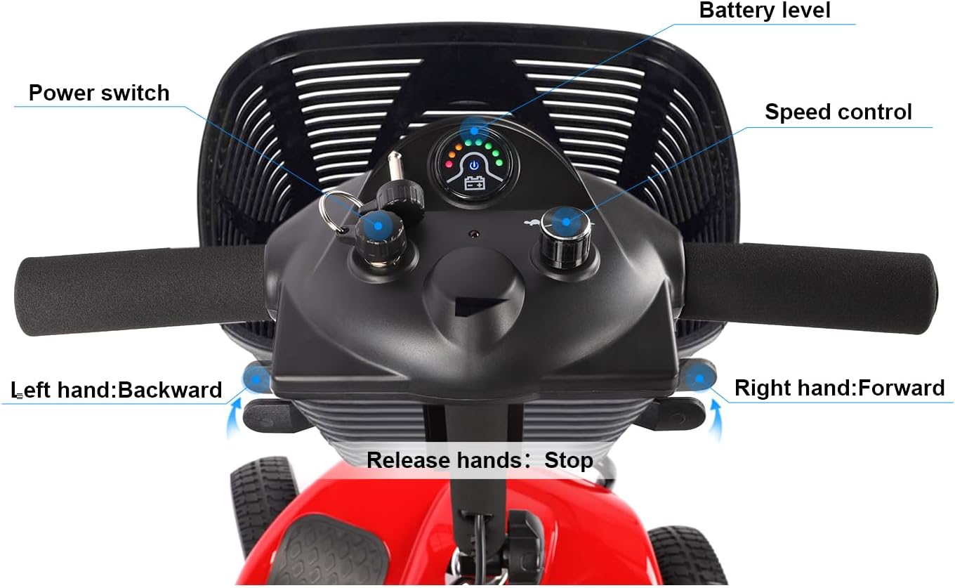 4 Wheel Mobility Scooter with Basket and Extended Battery, Red R49662