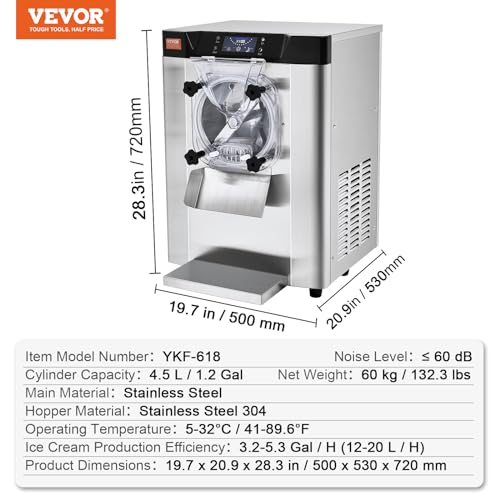 VEVOR Commercial Ice Cream Machine 1400W 20 Gph Hard Serve Maker with LED Display P923120