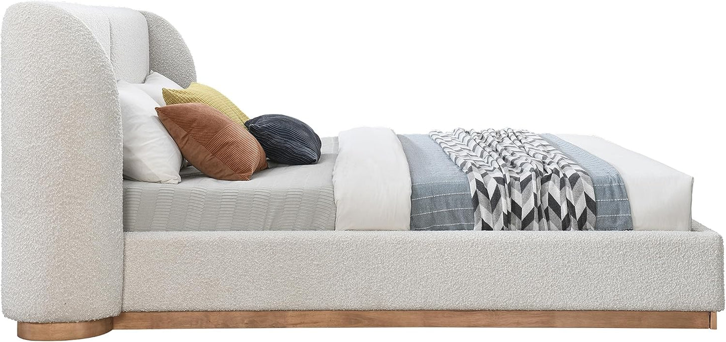 Meridian Furniture Jardin Art Deco Full Bed in Cream Boucle Fabric T908411