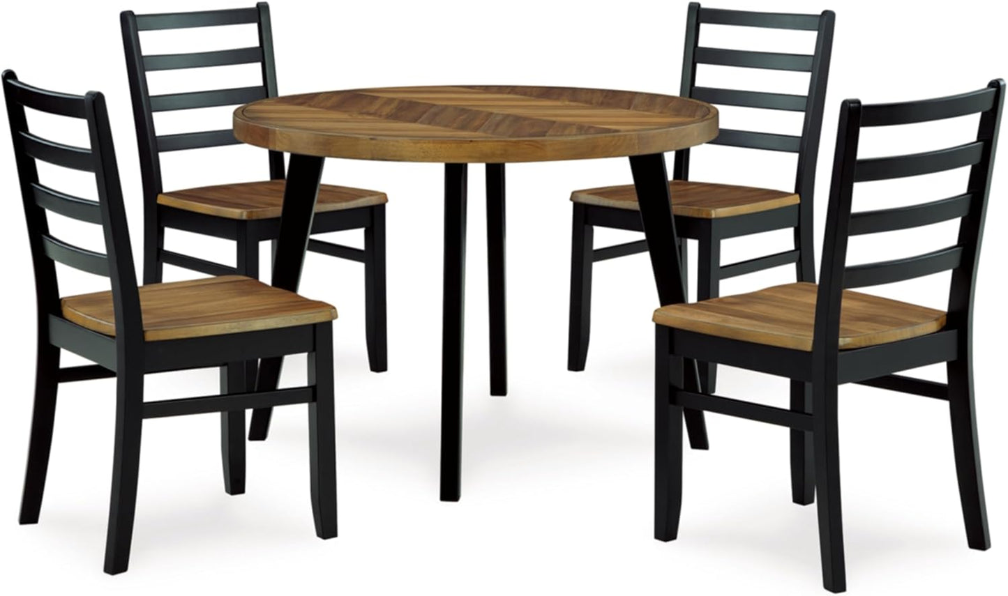 Signature Design by Ashley Blondon Dining Table and 4 Chairs, Set of 5, 42" W x 42" D x 30" H, Black & Light Brown