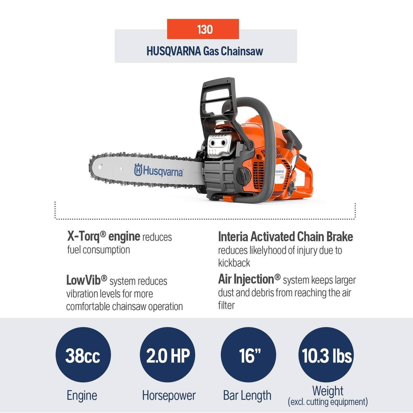 Husqvarna 16 inch 130 Gas Chainsaw J4705