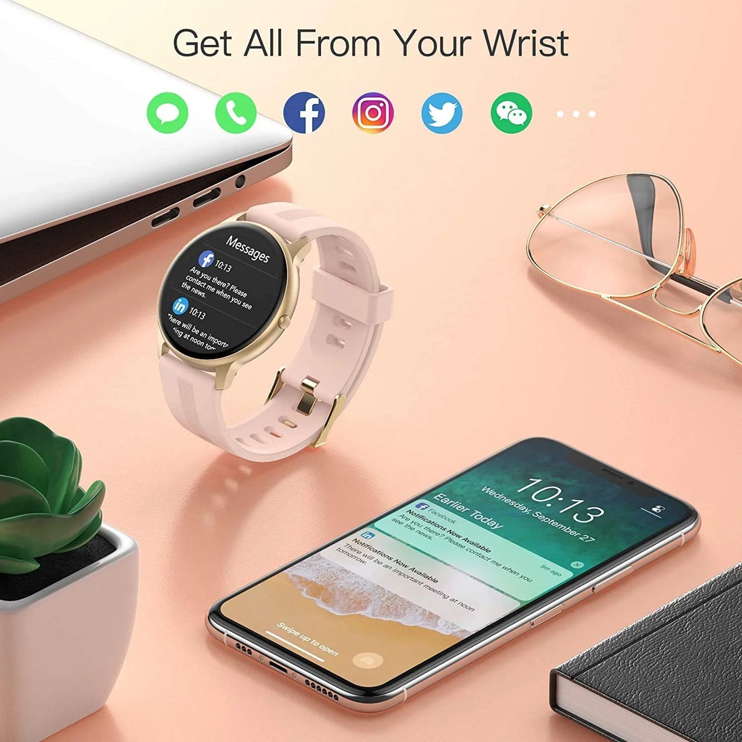 Timoom Smart Watch for Android iOS, Fitness Tracker with Heart Rate Monitor, IP68 Waterproof S1579