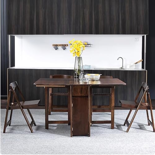 Solid Wood Folding Dining Table with Storage and Wheels, Red Brown M14953