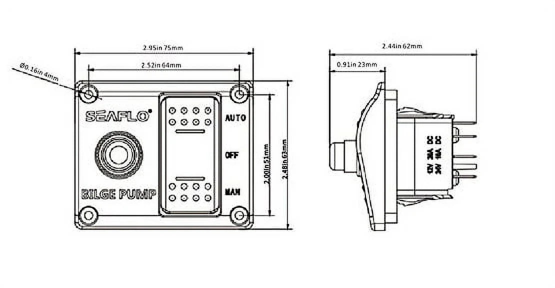 SEAFLO 3-Way Bilge Pump Switch Panel 12v 24v with Fuse Holder P930