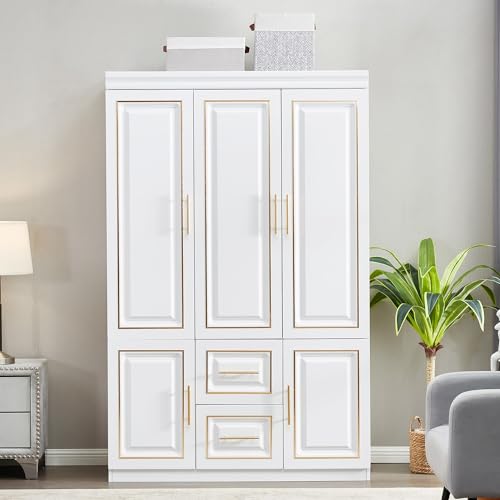 White Wood Closet Cabinet with Doors for Bedroom Y530863