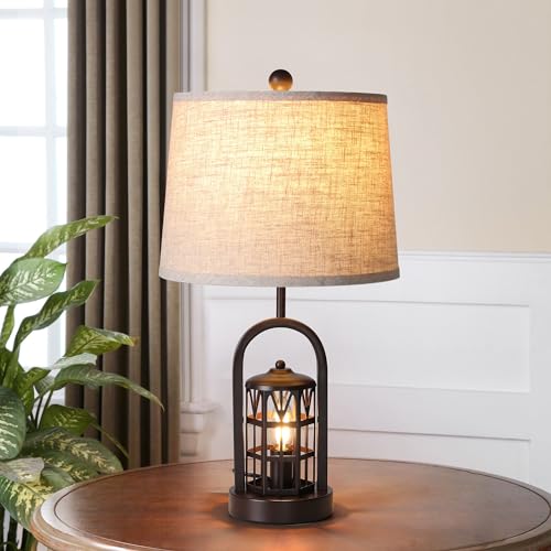Farmhouse Table Lamp Set of 2, 23" Rustic Vintage with USB Ports, Brown X170288