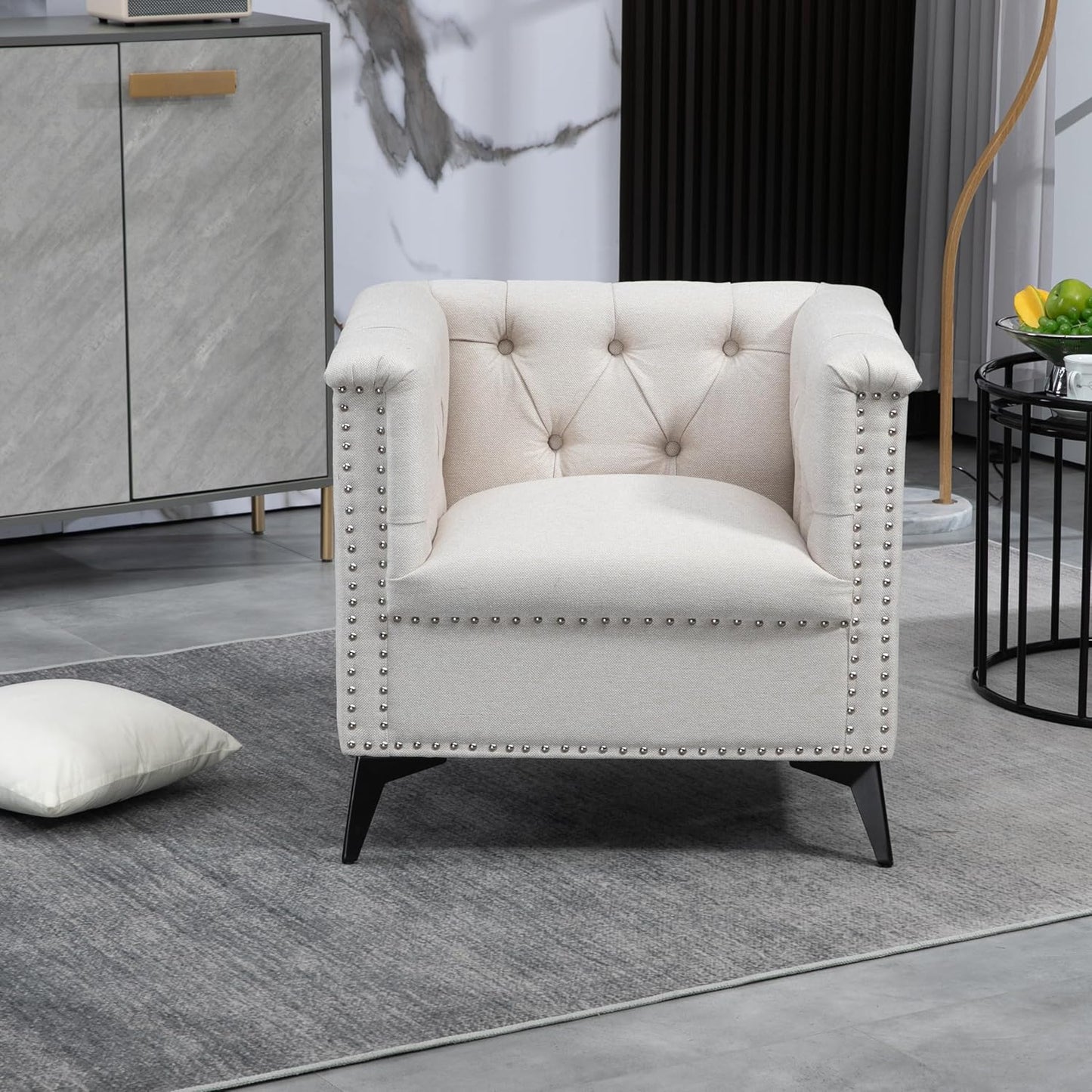Accent Chair with Linen Fabric for Living Room Bedroom Office, Beige B94773