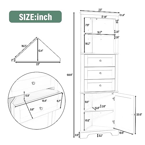 Green Triangle Tall Corner Cabinet with Drawers and Shelves P226887