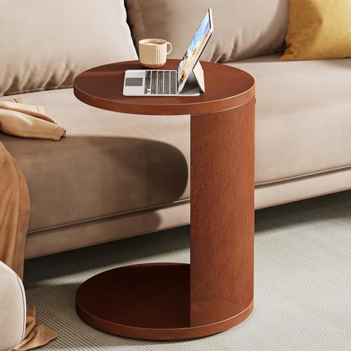 Tribesigns Solid Wood C-Shaped End Table, Set of 2, Walnut L691