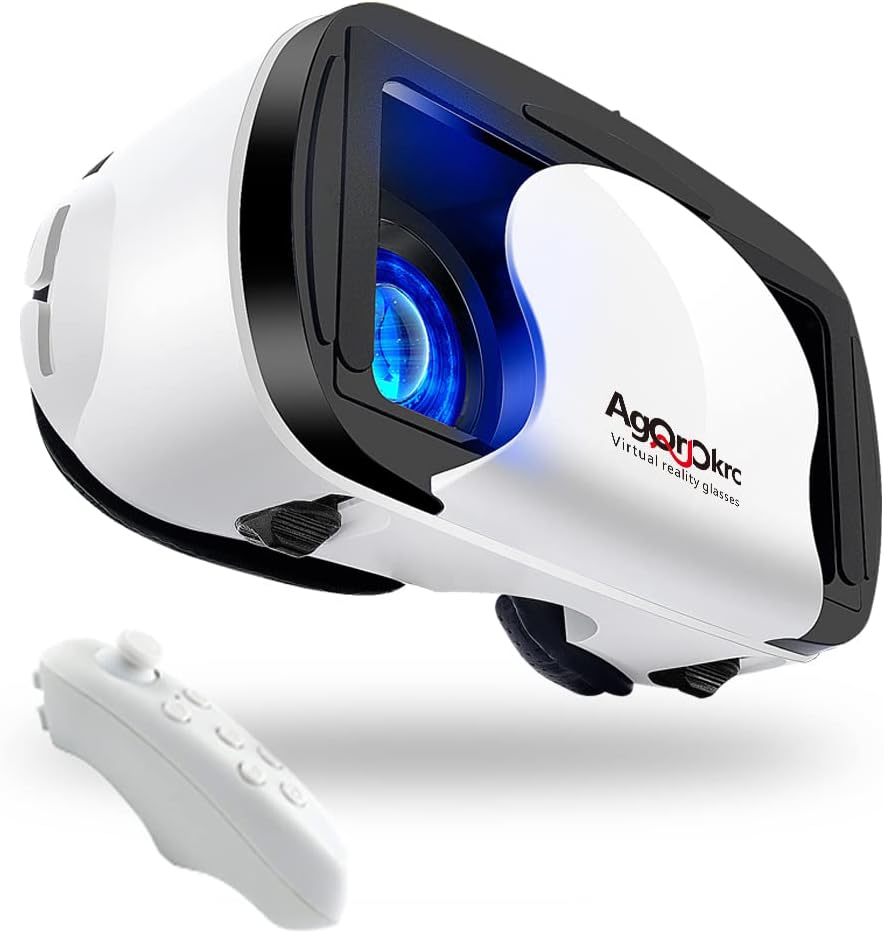 VR Headset with Controller Adjustable 3D VR Glasses Virtual Reality Headset HD Blu-ray Eye Protected Support 5~7 Inch with Controller
