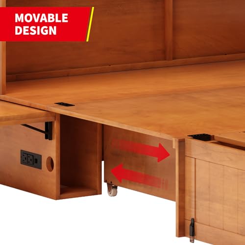 MUZZ Queen Murphy Bed with Charging Station, Foldable Foam Mattress, Cherry R606729