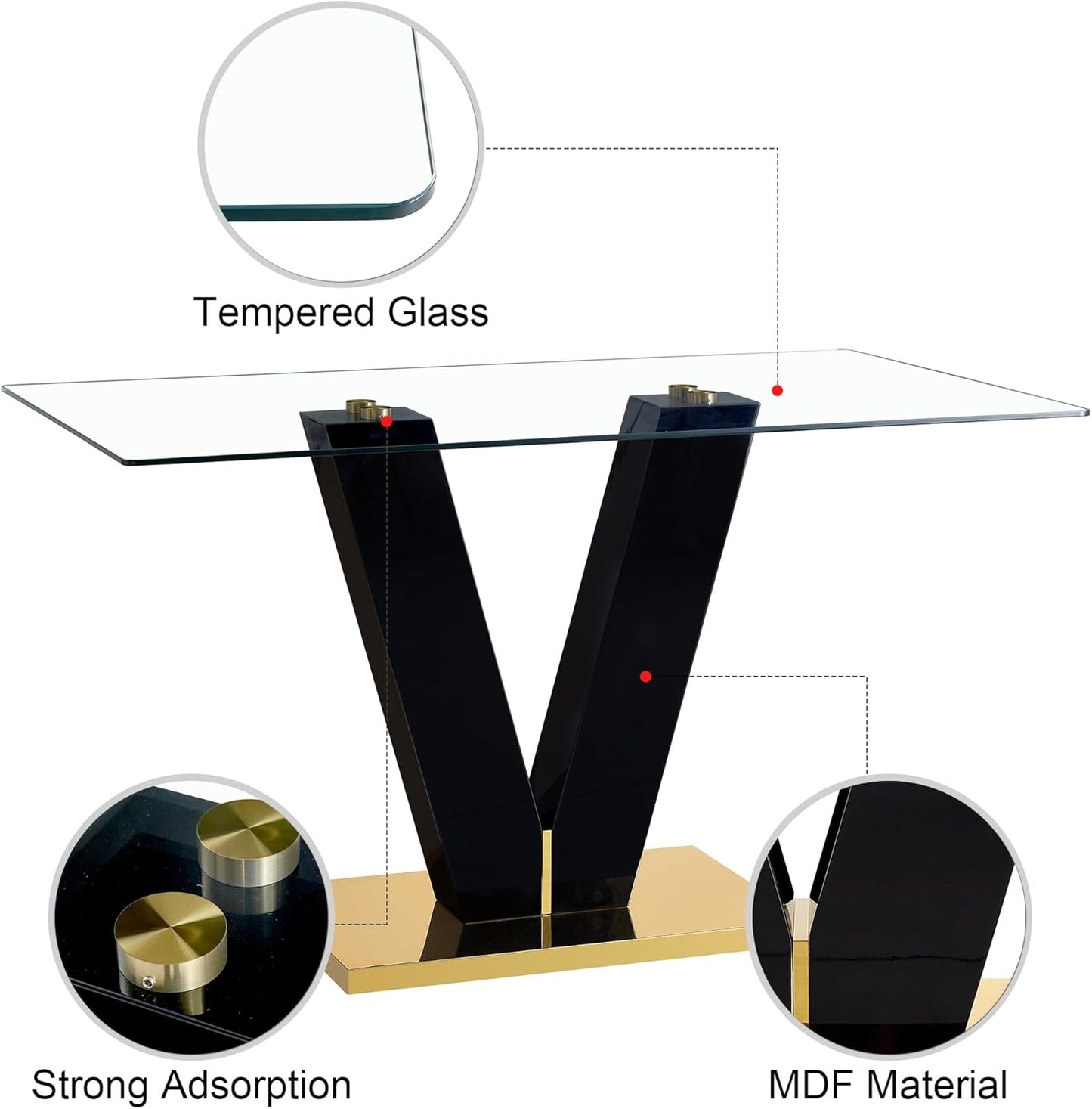 Modern Rectangular Glass Dining Table for 6-8, Tempered Glass Top G754553