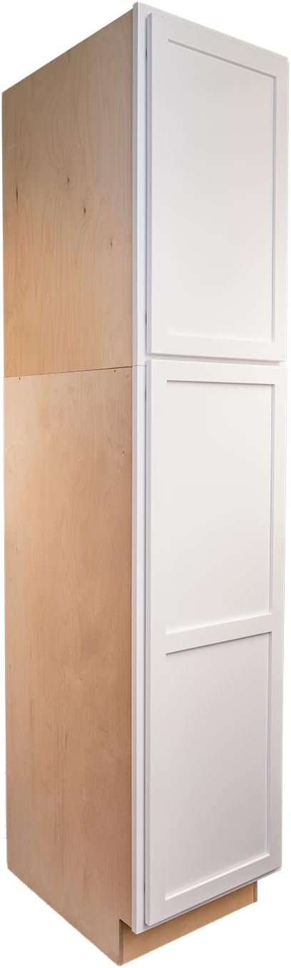 Quicklock RTA (Ready-to-Assemble) | Base Kitchen Cabinets - Shaker Style | 100% Plywood | Made in America | Soft Close Hardware (Pure White, 24" D x 18" W x 90" H Pantry)
