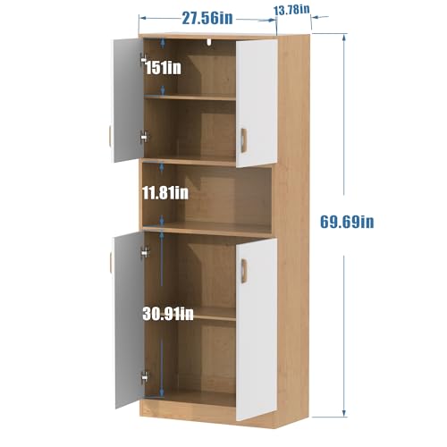 Kitchen Pantry Cabinet, 70" Tall Storage Cabinet with Doors, Freestanding Wooden Q616