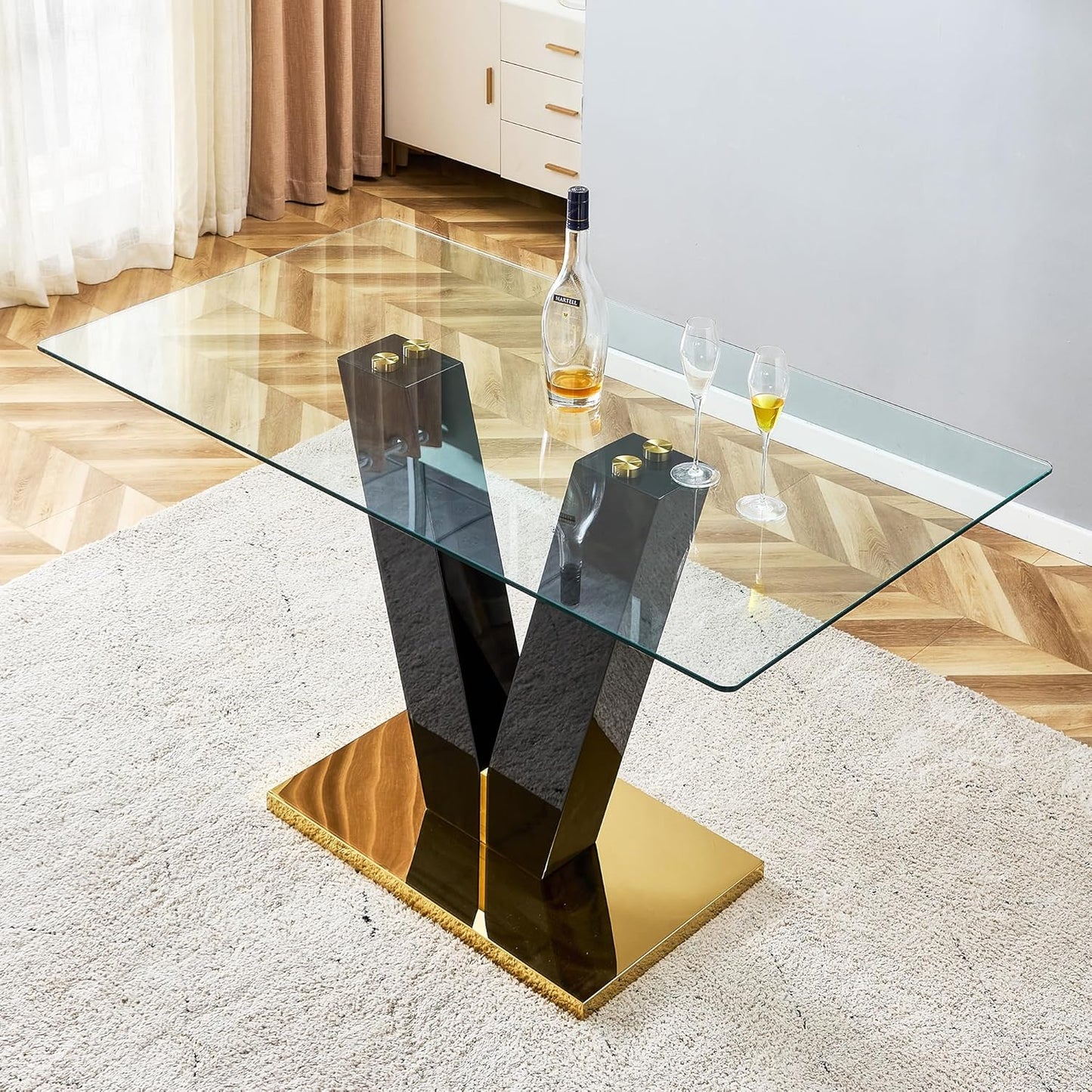 Modern Rectangular Glass Dining Table for 6-8, Tempered Glass Top G754553