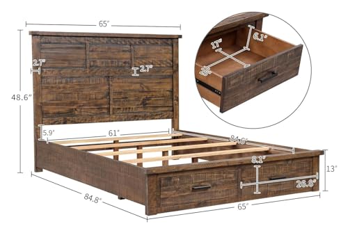 Solid Queen Bed Frame with 2 Storage Drawers and High Headboard Z2483