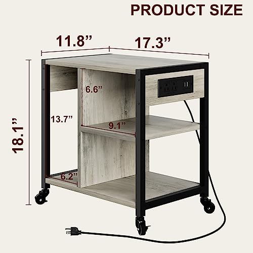 IDEALHOUSE Under Desk Printer Stand with Power Outlets, USB Ports, Storage Shelf, Wheels, Rustic Gray P958454