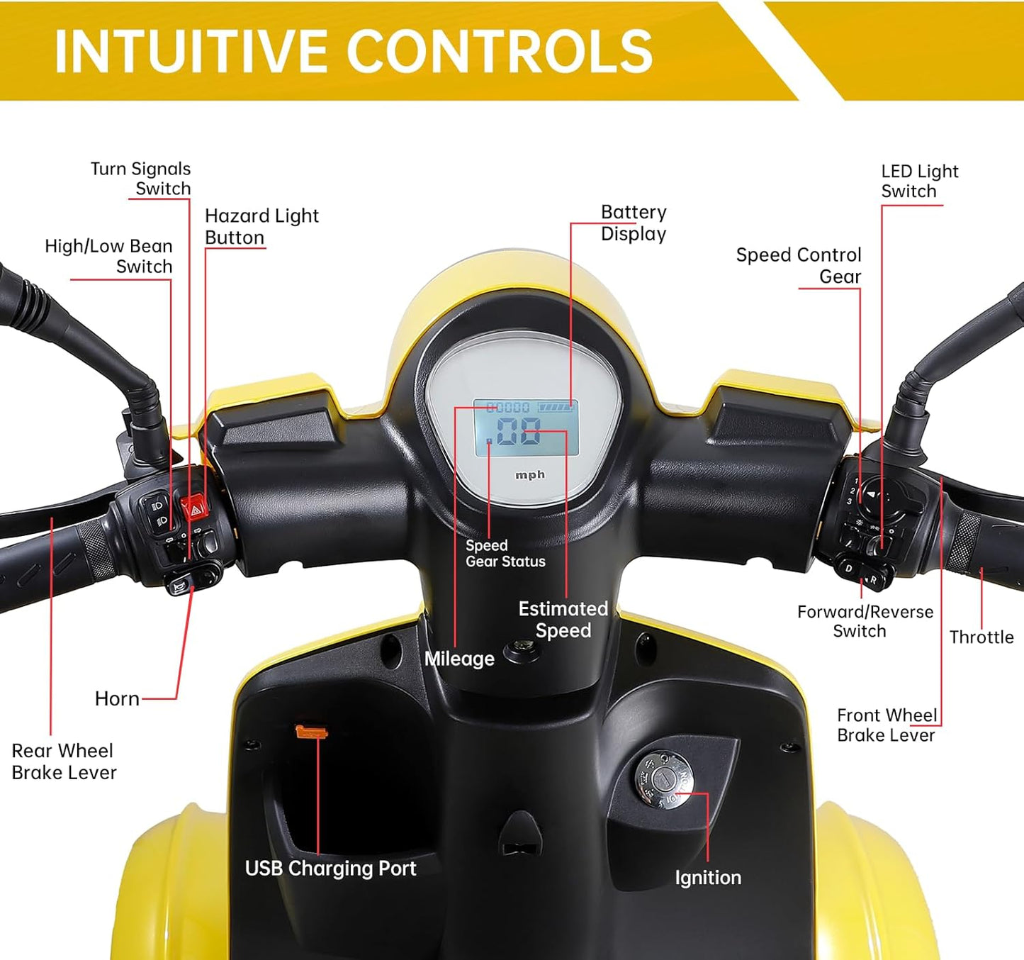 Heavy Duty 4-Wheel Mobility Scooter for Seniors, 500 lbs Capacity D992