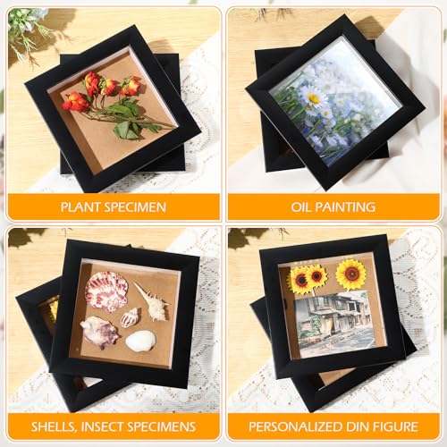 6 Pieces Shadow Box 5x5 and 5x7 Inch Wood Display Case for Photos, Crafts, Black I963