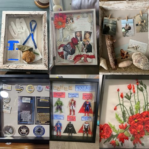 11x17 Extra Deep Shadow Box Frame with Linen Back - Rustic Memory Display Case (Black) W8281