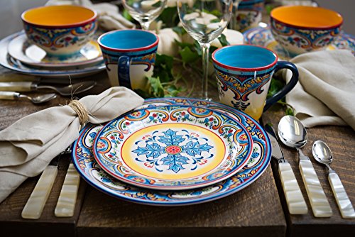 Euro Ceramica Zanzibar 16 Piece Dinnerware Set, Service for 4, Blue and Yellow L9181