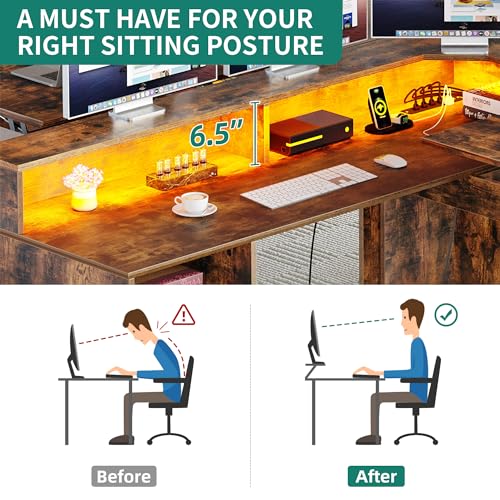 YITAHOME L Shaped Desk with Power Outlets & LED Lights, 60” Computer Desk, Grey Z1433