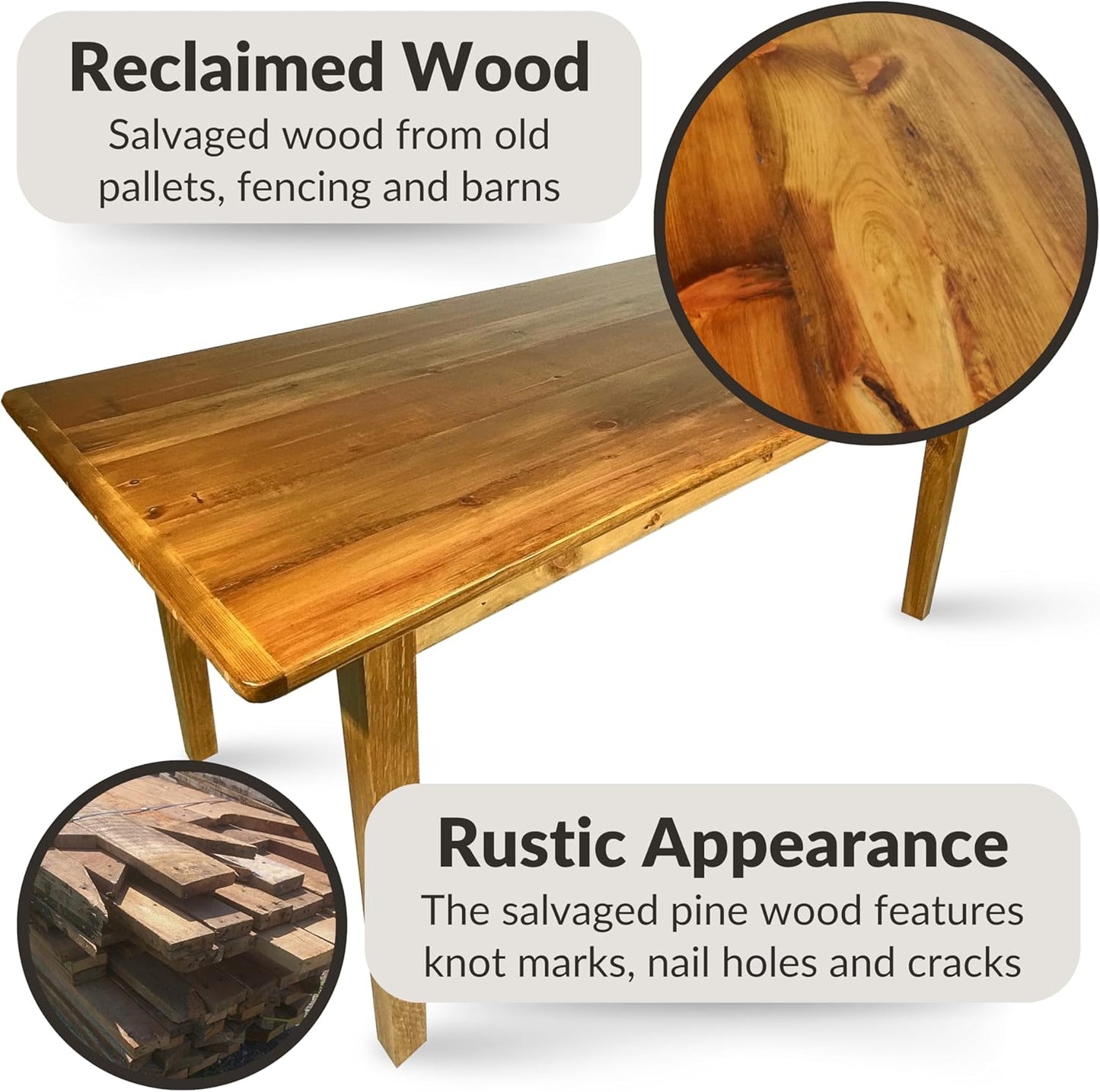 Amish Reclaimed Solid Wood Farmhouse Dining Table with Breadboard Ends M246