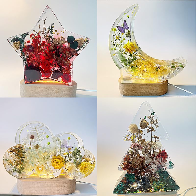 Moon Lights Resin Molds Silicone with Wooden Lighted Base Stand for Epoxy Lamp DIY I718