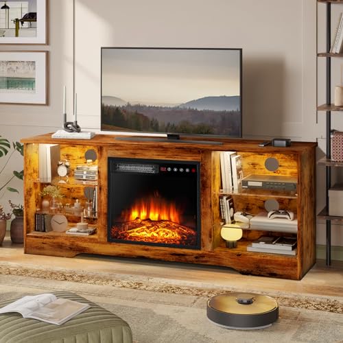 Lemberi Fireplace TV Stand for 80" TVs, 70" Modern Wood Media Console J56469
