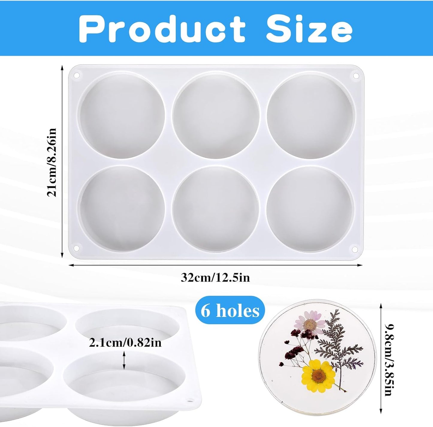 6-Cavity Round Resin Coaster Mold Silicone for Epoxy DIY H2301