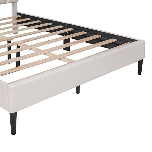 Modern Upholstered Linen Platform Bed with Adjustable Headboard, Twin, Gray W437702