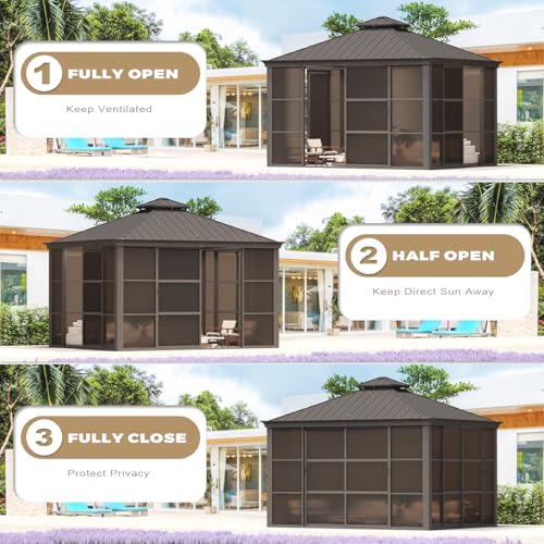 EROMMY 12' x 15' Sunroom Gazebo with Aluminum Frame and Polycarbonate Roof E71577