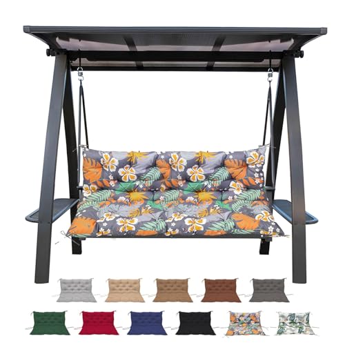 Porch Swing Cushion with Backrest,Waterproof Bench Cushion for Outdoor Furniture,2-3 Seater Replacement Thickened swing cushion with Ties,Patio,Outdoor,Backyard and Garden (Light Coffee,47x40")