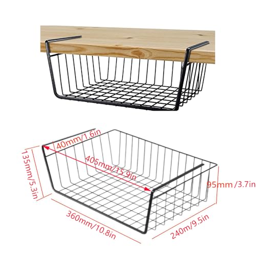 2 Piece Under Shelf Hanging Storage Basket, Metal Organizer for Kitchen Cabinet (Black) Q821